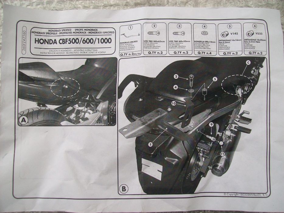 260FZ CBF 500/600S/600N (04>12)/1000/ABS 06>09 HONDA stelaż centralny
