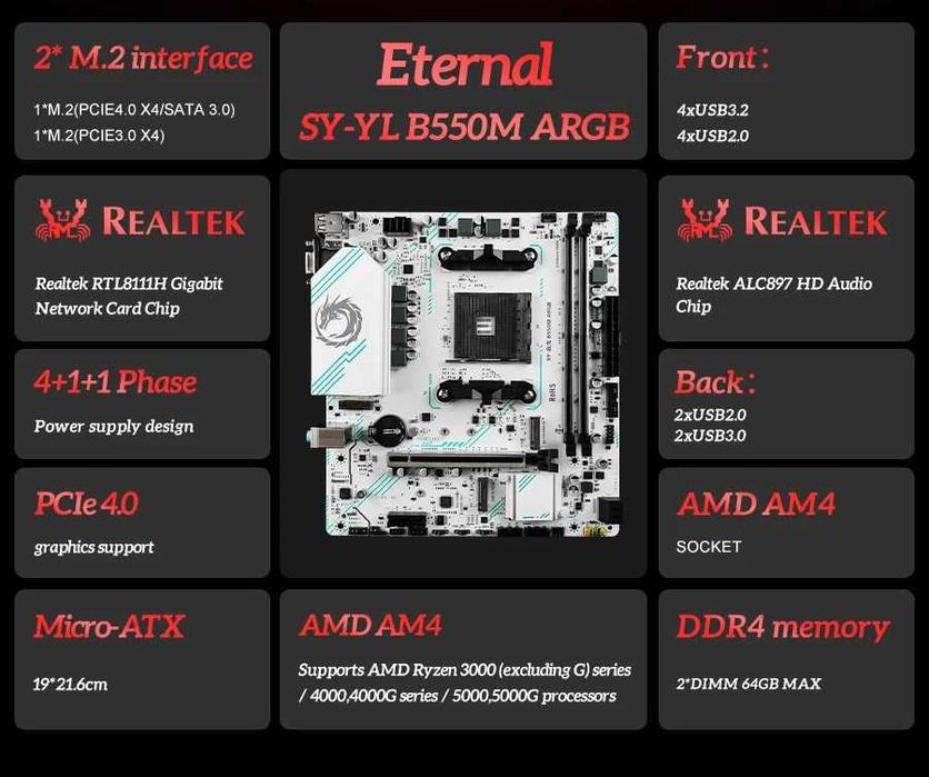 Soyo B550M ARGB Socket AM4 White Edition