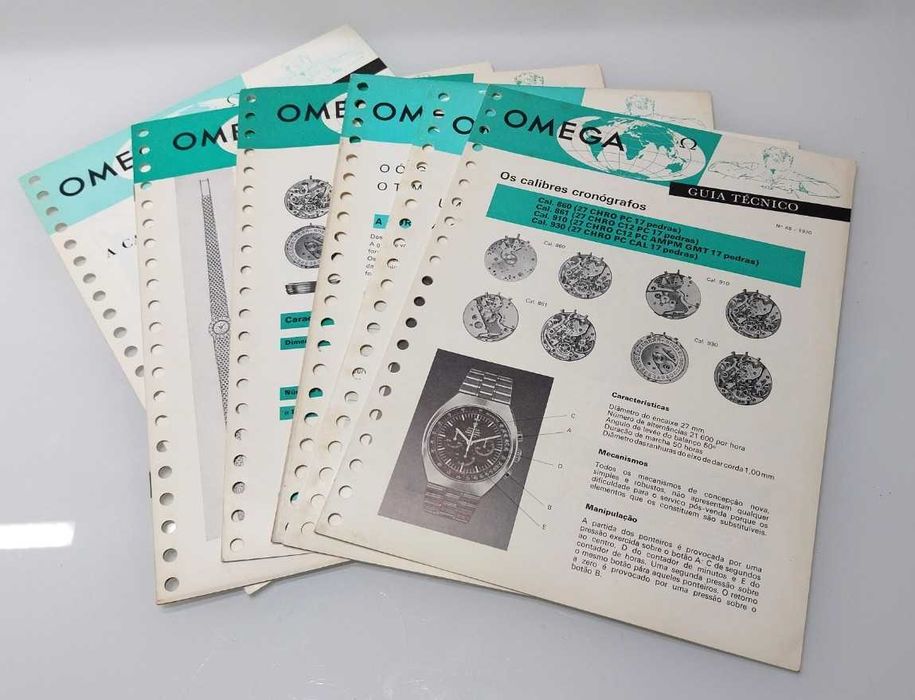 Relógios Omega lote com fichas / folhas técnicas originais