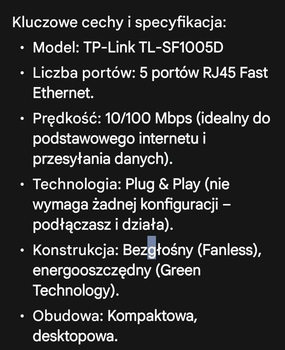 Rozdzielacz sygnalu TP link  5 portow