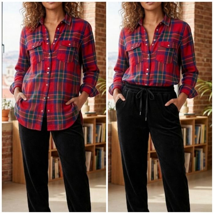 Camisa xadrez vermelha e oferta de cachecol (ler descrição)