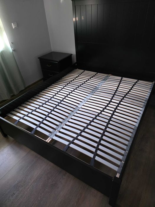 IKEA UNDREDAL – łóżko 160x200 + 2 szafki nocne | komplet | czarno-brązowe