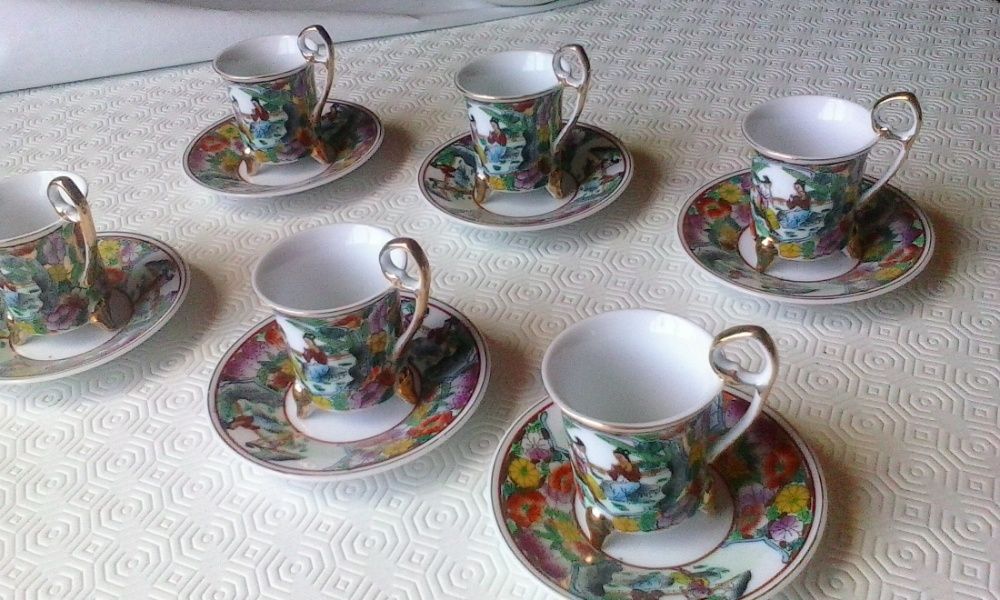 Conjunto de 6x chávenas japonesas com motivo asiático - Impecável
