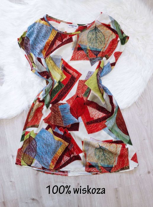 tunika, bluzka, rozm. XL, wiskoza, przewiewna, długa, liście, oversize