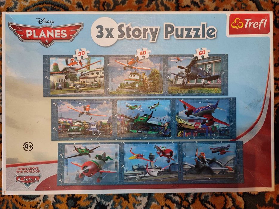 3 x Story Puzzle Planeta/Samoloty Trefl, 9 układanek 390 elementów