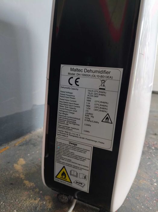 Osuszacz powietrza Maltec DH-10000A 10L/24h | Higrostat | Timer | Sprawny