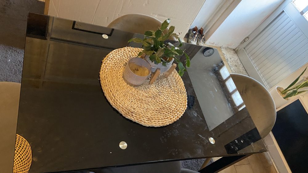 Mesa de Jantar Extensível Vidro Preto 110/170 cm