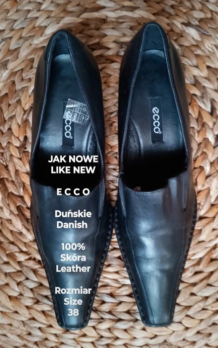 ECCO  Duńskie eleganckie damskie buty skórzane, 100% Skóra, Roz. 38