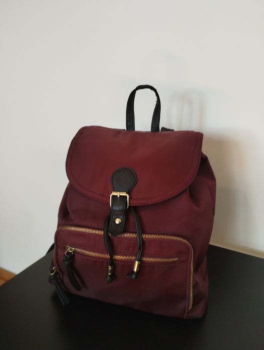 Bordowy plecak skórzany New Look