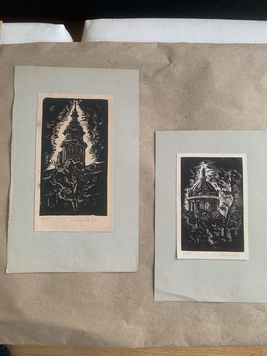 Zestaw grafik Lwów. Linoryt, grafika artystyczna, Irena Acedańska