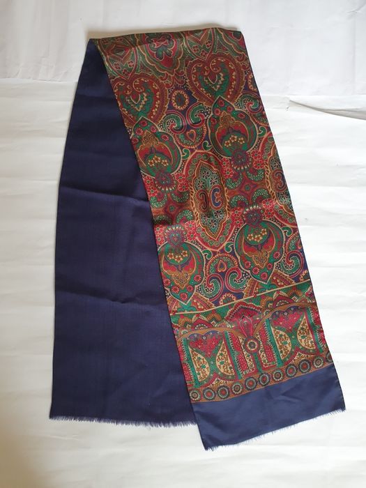 Luksusowy szal męski 100% JEDWAB i WEŁNA vintage  granatowy