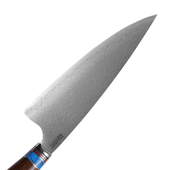 Profesjonalny Nóż Szefa Kuchni Stal Damasceńska Uchwyt Drewno, Kuty