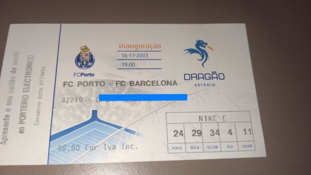 Bilhete inauguração do estádio do dragão e azulejo
