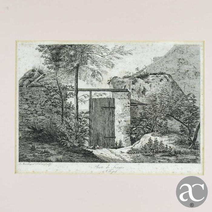 Gravura de J. Marchand “Ferme à Ville-juif” com moldura, séc. XIX