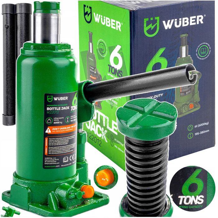 Podnośnik samochodowy hydrauliczny warsztatowy 6T butelkowy Wuber 380 mm NOWY SOLIDNY!