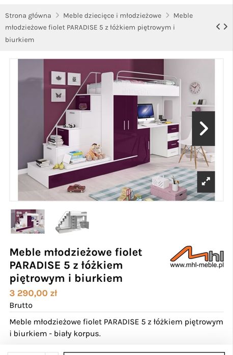 Łóżko pietrowe z biurkiem - paradise 5