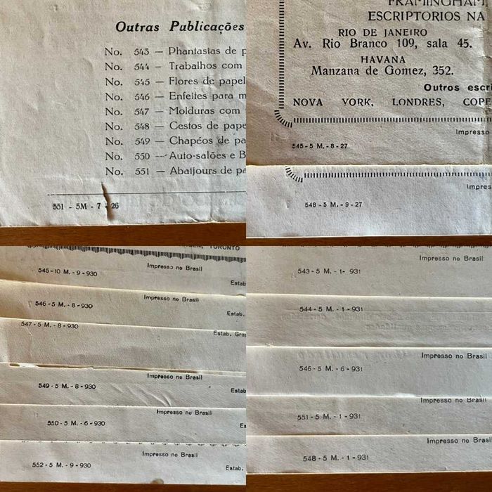 14 Folhetos de trabalhos manuais em papel crepe Dennison – anos 20/30