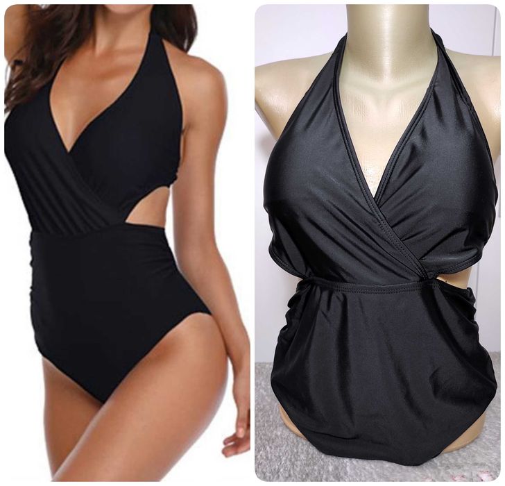 Купальник монокіні цільний чорний на зав’язках бюст В-С р.48-50