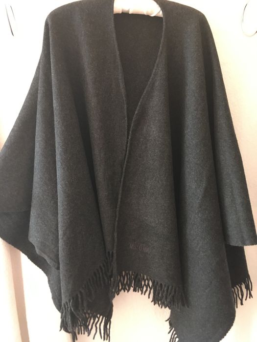 Moschino poncho szal ciemny szary wełniany