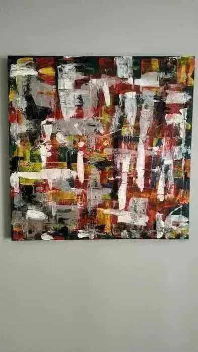 Pintura abstrata em acrílico sobre tela com dimensões 60x60cm