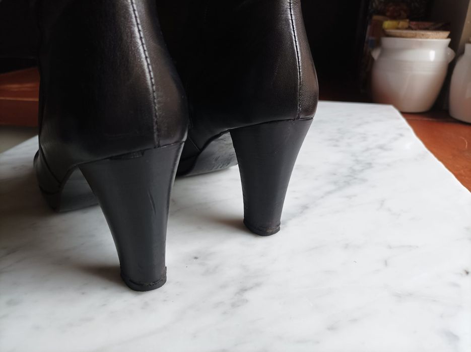 Premium Apia włoskie skórzane botki kozaki obcas klamra na obcasie