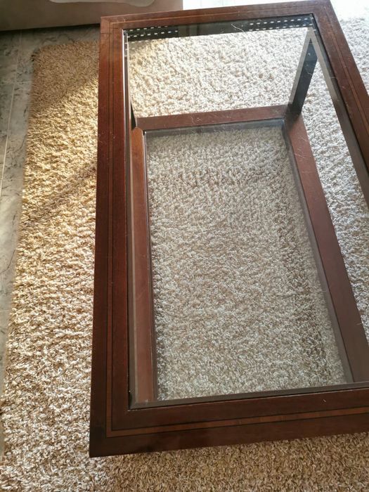 Mesa de centro vidro e madeira