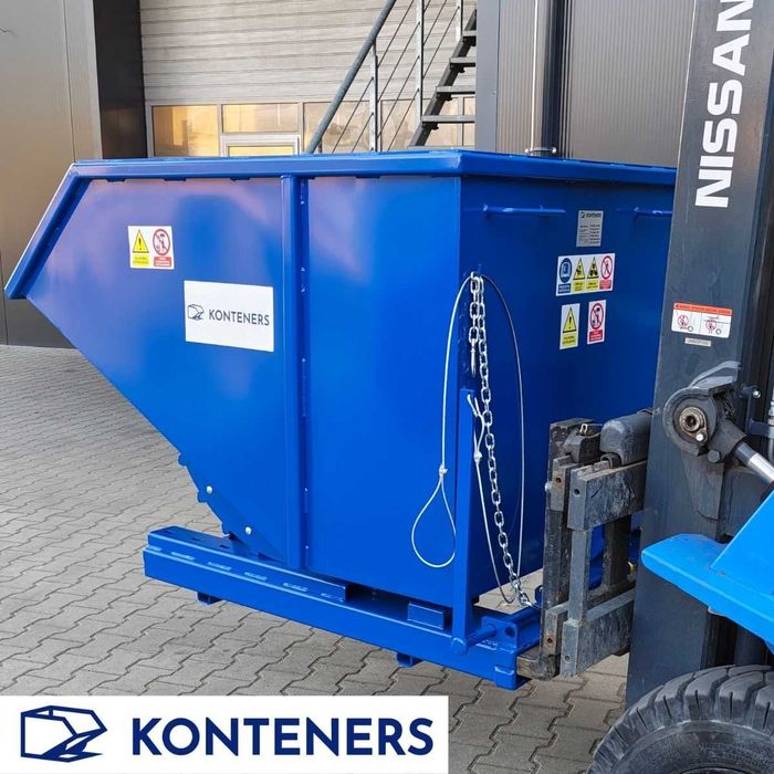 Kontener samowyładowczy do wózka widłowego na widły 1m3, kontener koleba 1000l na widły / złom/ drewno/ recykling