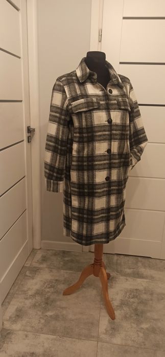 Długi koszulowy płaszcz H&M w kratę S M L