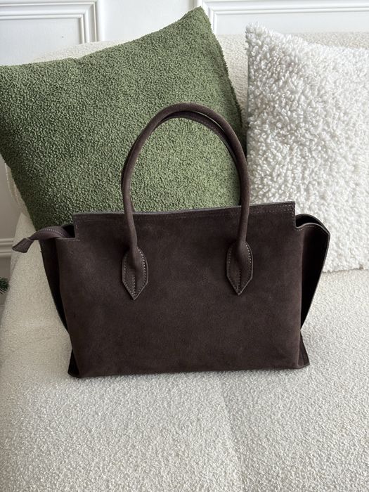 Сумка шопер натуральна замша шоколад Італія Vera Pelle