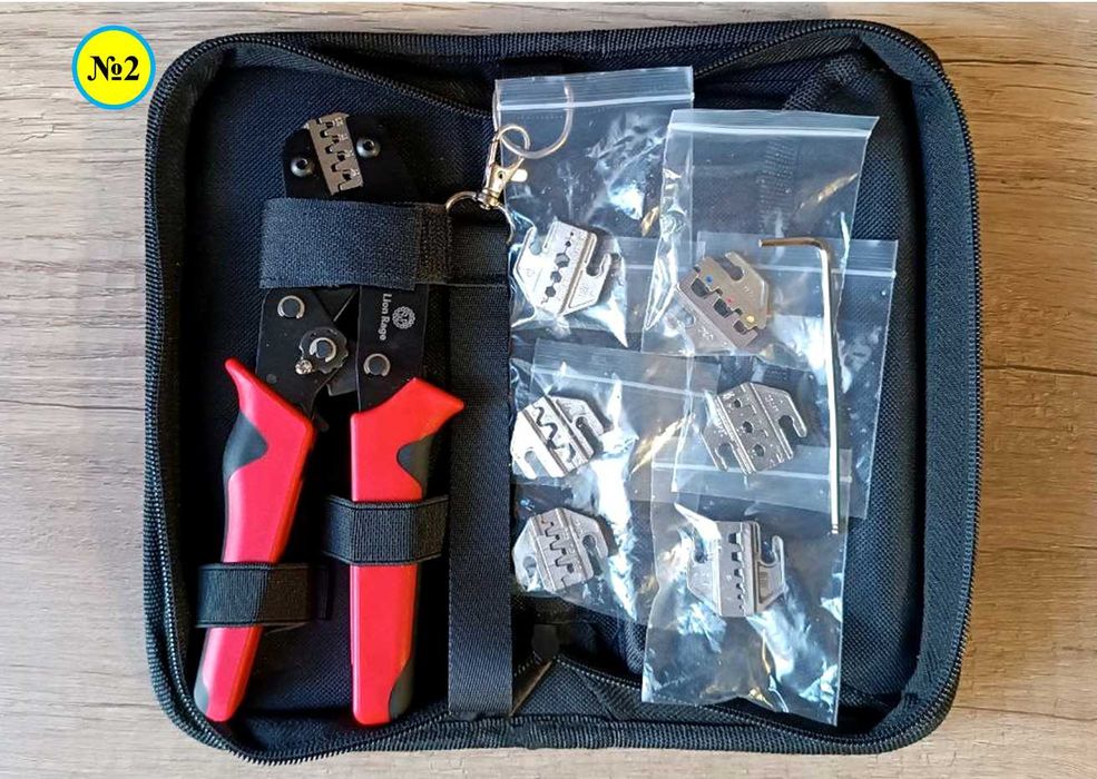 Кримпер, прес-кліщі з набором матриць, сумкою. Набір клем наконечників