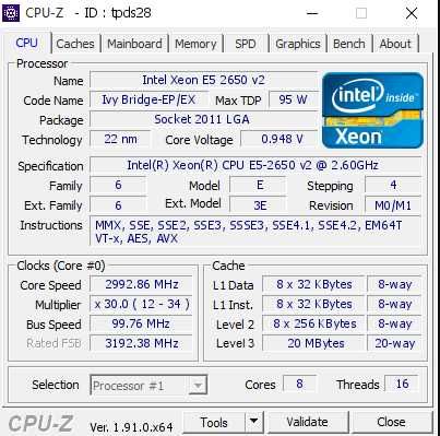 Intel Xeon E5-2650 V2 8 ядер 16 потоків 3,4ГГц Ivy Bridge Socket 2011