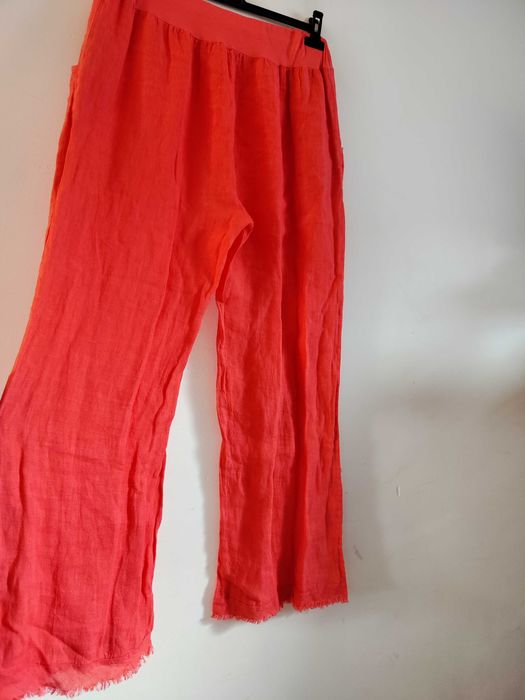 Nowe lniane spodnie 100%len, szerokie nogawki boho, Made in Italy, 44/46