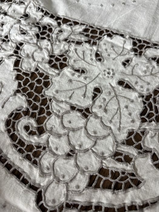 Toalha de mesa bordado intrincado richelieu e 12 guardanapos