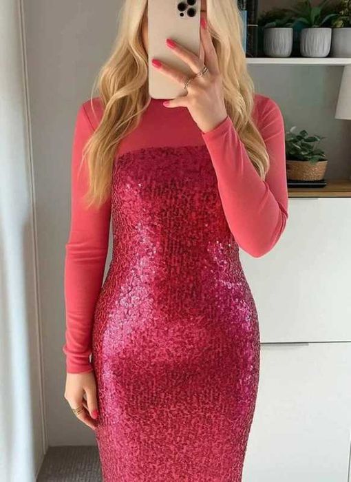 Różowa sukienka z cekinami 40/42