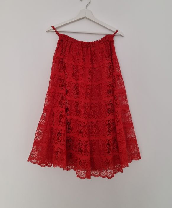 Czerwona spódnica koronkowa z podszewką długa spódnica rozmiar S Handm