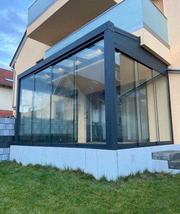 Pergola na taras. Dach poliwęglan, ściany ze szkła, oświet. LED 3x3 m