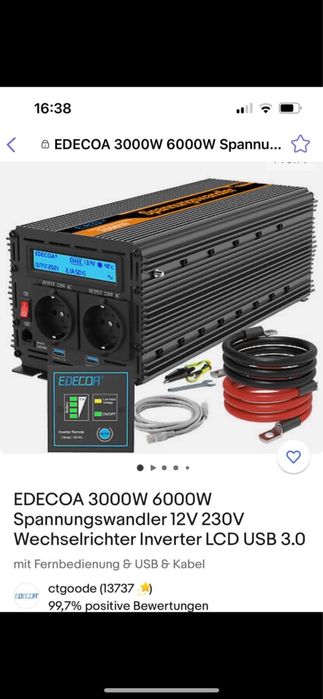 Інвертор EDECOA Spannungswandler 12 V 230 пік W6000-3000W