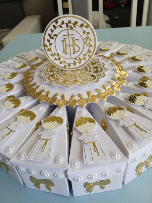 Podziękowanie dla gości 1 Papierowy tort chłopiec alba komunia rocznica komunii