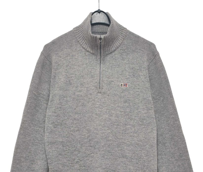 Męski Sweter Półgolf Dzianinowy Wełniany Szary Napapijri |R. XL