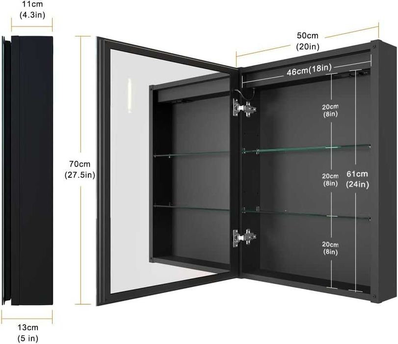 Podświetlana szafka LED z lustrem do łazienki 50 x 70 cm