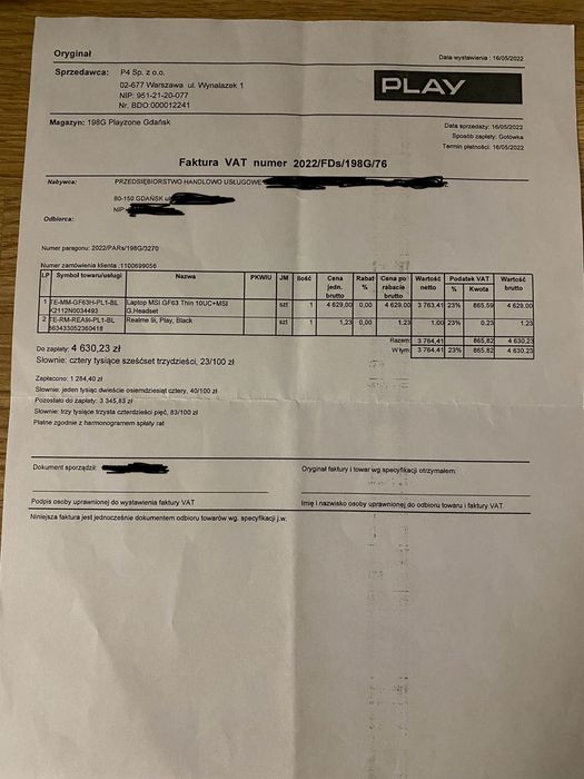 Laptop gamongowy MSI GF63/I5/RTX 3050/24 GB DDR 4/512 SSD