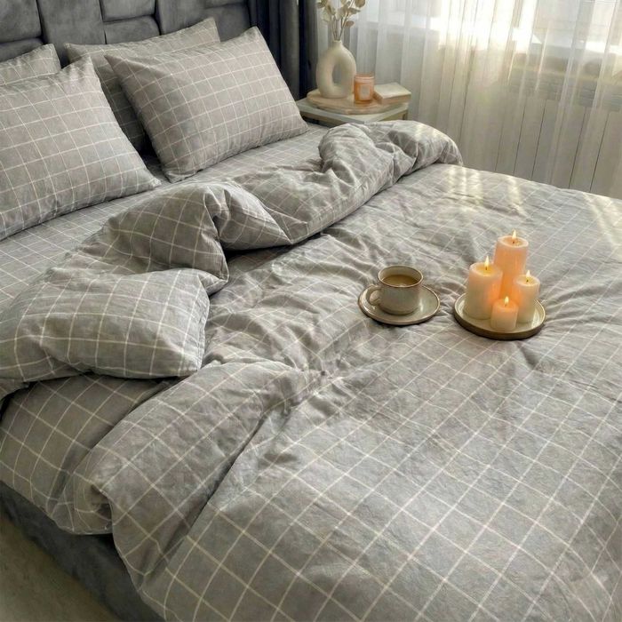 Постільна білизна Варена Бавовна. Сіра клітинка. Власне пошиття