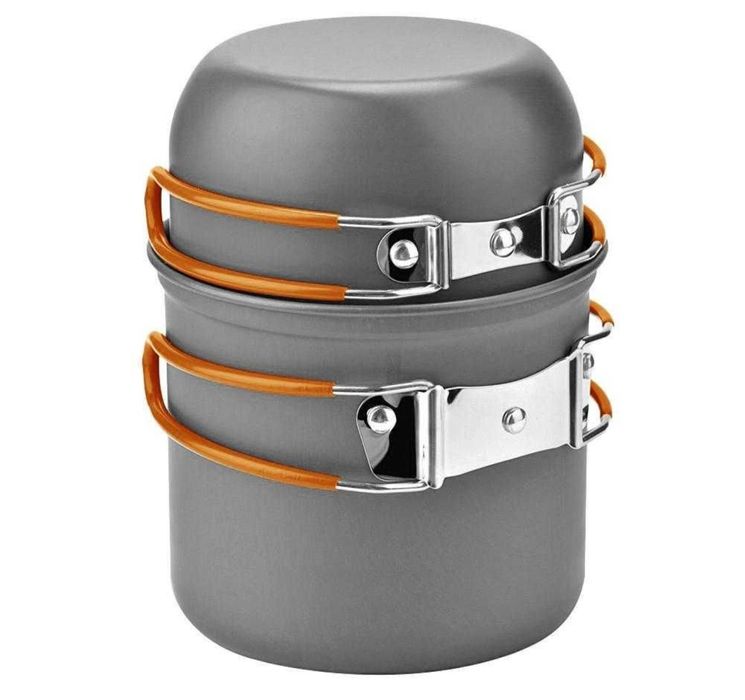 Туристичний тактичний посуд, котелок, казанок +  ложка  вилка ножик