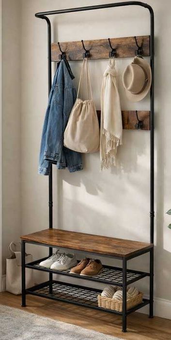 Wieszak Stojak Podłogowy na Ubrania Akcesoria Buty Loft Rustykalny
