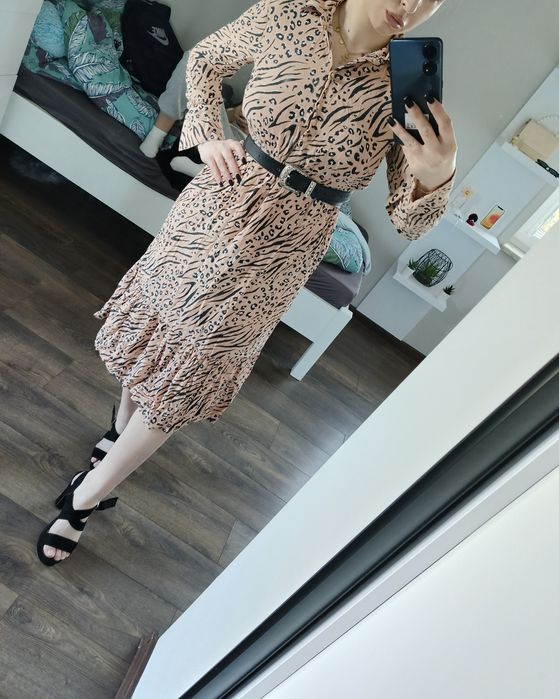 Długa kremowa sukienka w zeberke,r.XS,Only