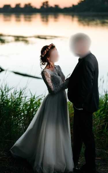 Suknia ślubna długi rękaw, koronka i tiul, rozmiar 36, 158-160 cm