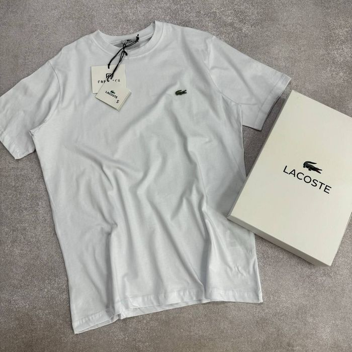 ЦІНА ТАКОГО ВІД 1800!Чоловіча брендова футболка білого кольору Lacoste,мужская футболка брендовая S M L XL XXL