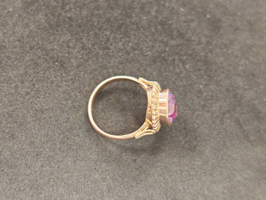 Złoty pierścionek p583 6,90g r.19 z ametystem różowe złoto