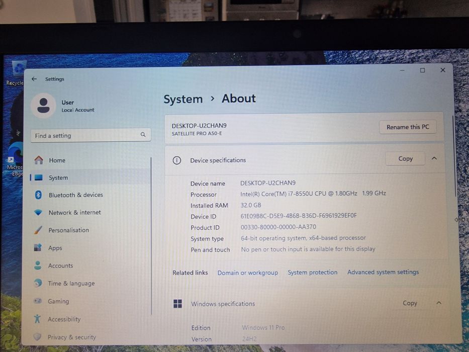 Toshiba Satellite P50 - RAM 32GB - CPU Intel® Core™ i7-8550U
