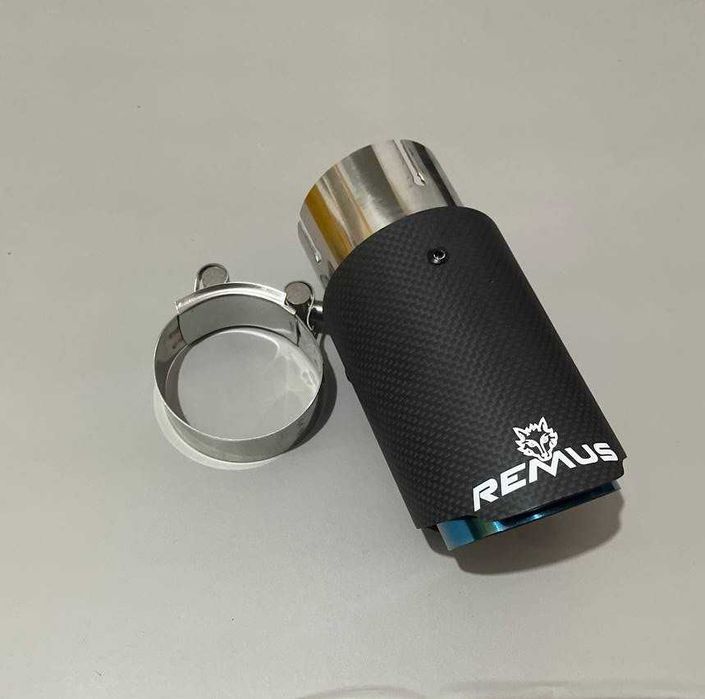 Ponteira escape carbono fosco com ponta azul – Estilo REMUS